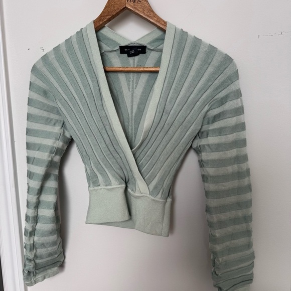 Club Monaco mint Green Striped Sweater cross front XS - Picture 3 of 5